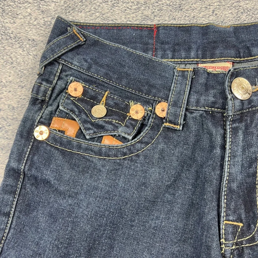 True Religion Mens 32(31)x29 Dark Billy Super T Straight Leg Leather Horseshoe